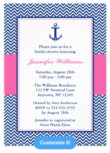 Nautical Chevron Anchor Blue Pink Bridal Shower Invitations from Zazzle