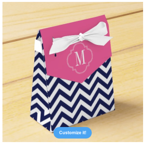 Navy Chevron Zigzag Personalized Monogram Party Favor Boxes from Zazzle