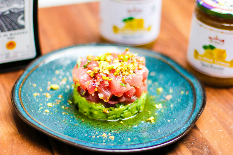 Gourmet Holiday Recipes - Tuna Crudo with Preserved Lemon & Avocado Basil Mousse