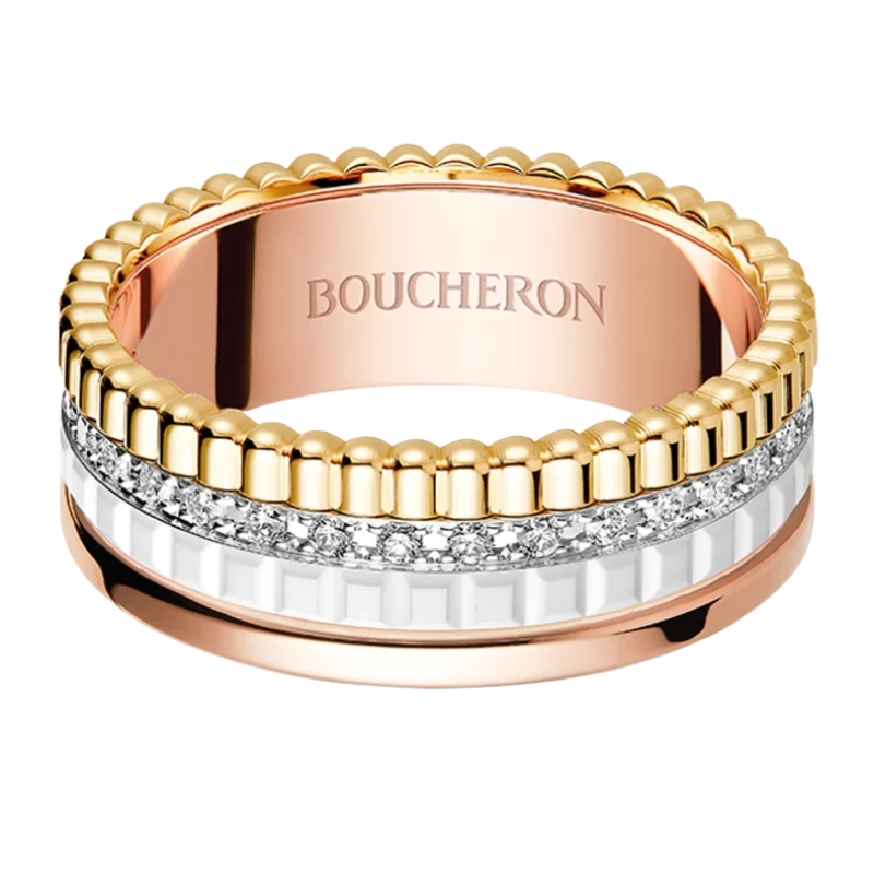 Holiday Jewelry Gifts - Boucheron Quatre 18K Tricolor Gold & Ceramic Diamond Ring
