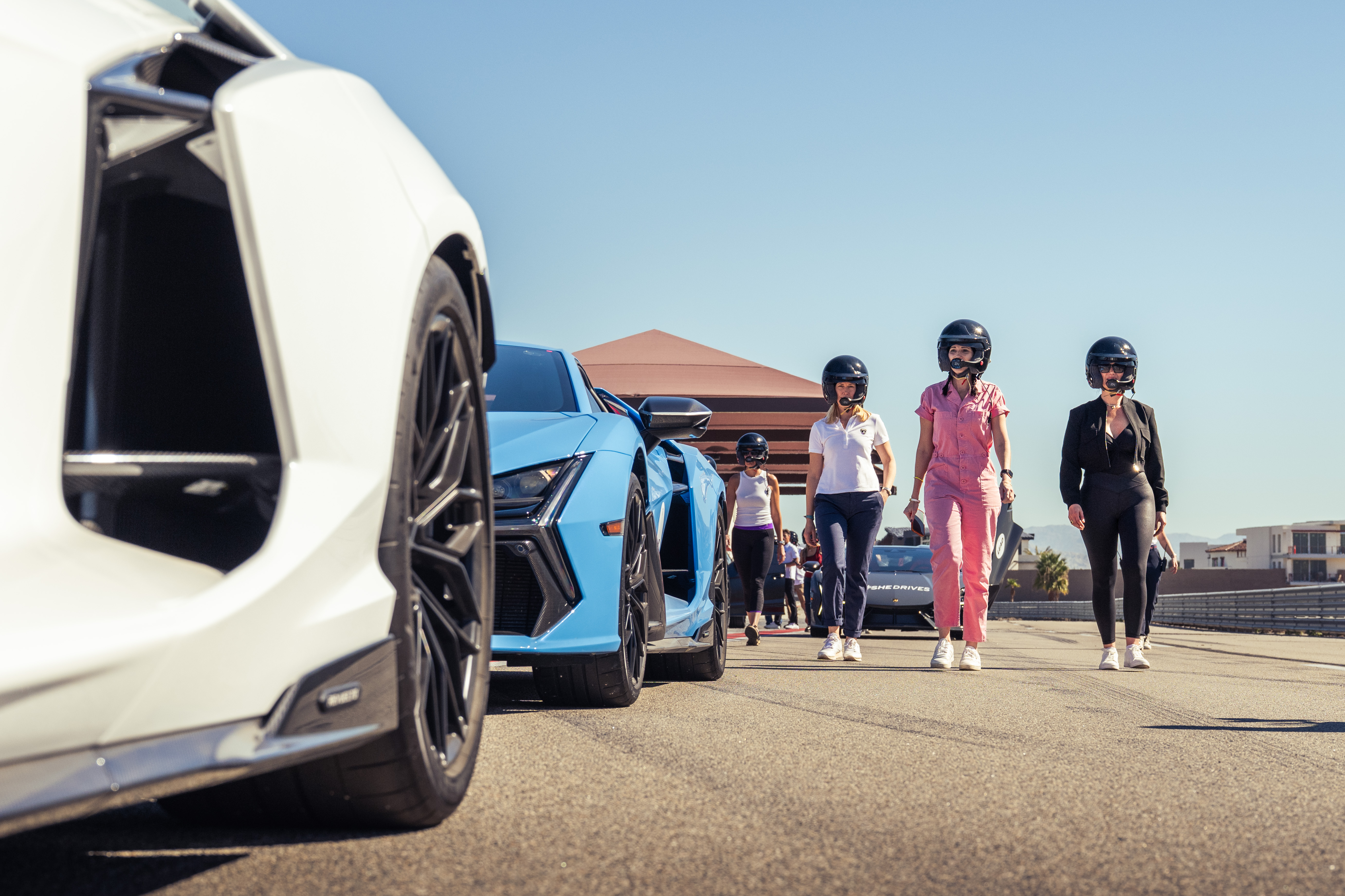 Inside the SHEdrives a Lambo Experience - Lamborghini’s Daring Dream Drive in the California Desert - Jory Wood Syed, Amanda Cline, and Christina-Lauren Pollack at The Thermal Club - Image credit Jamey Price