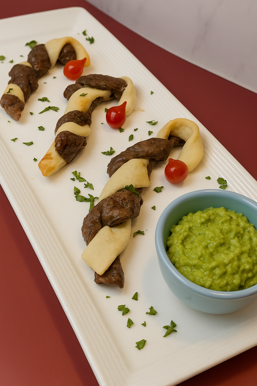 Festive Holiday Recipes from Renowned Celebrity Chefs & Cookbook Authors - Ribeye Candy Canes - Image credit Erica Blaire Roby 