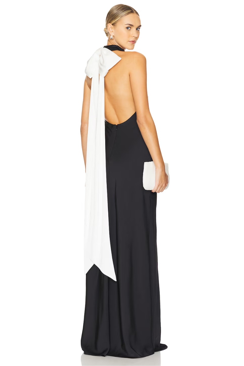 Gorgeous Outfit Ideas To Wear for Holiday Celebrations & NYE Parties - MISHA Evianna Satin Gown