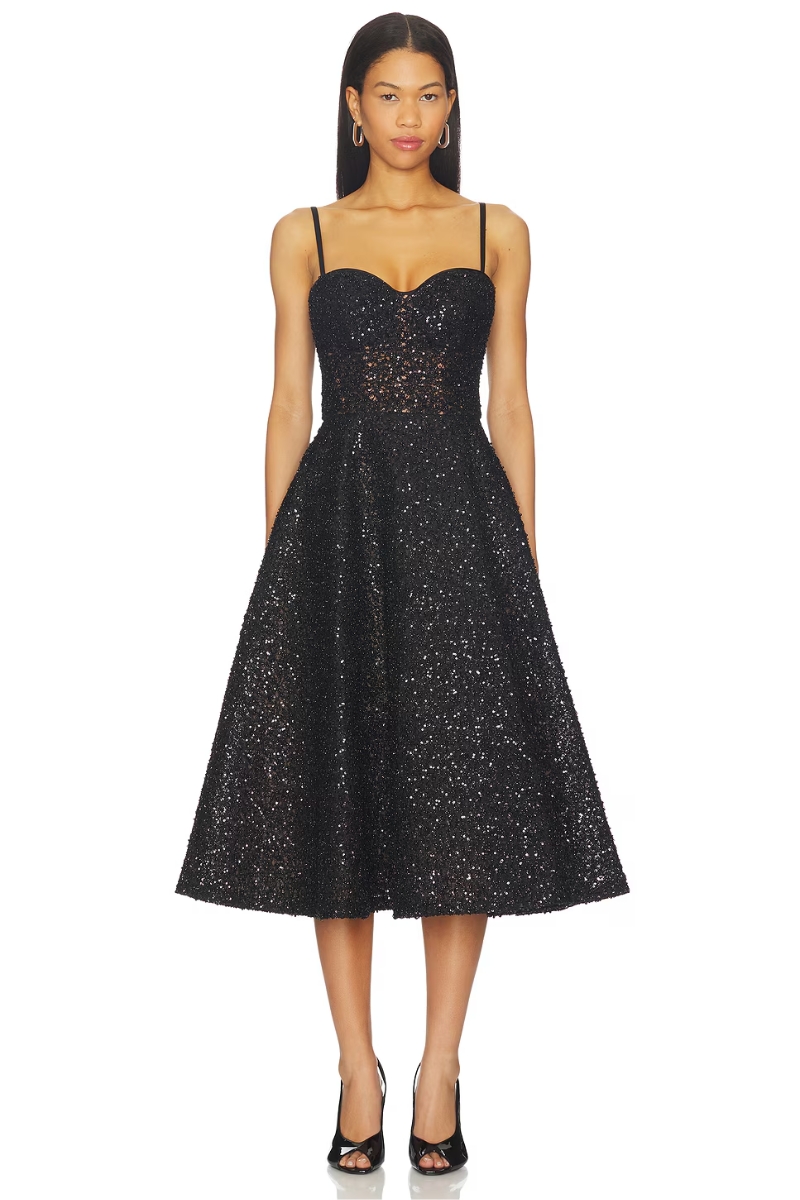 Gorgeous Outfit Ideas To Wear for Holiday Celebrations & NYE Parties - Nadine Merabi Beaded Embellished Skater Dress