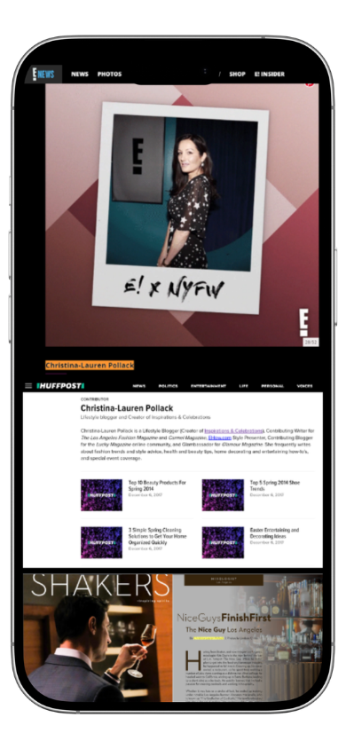 E! News, HuffPost, Shakers — Press Clippings