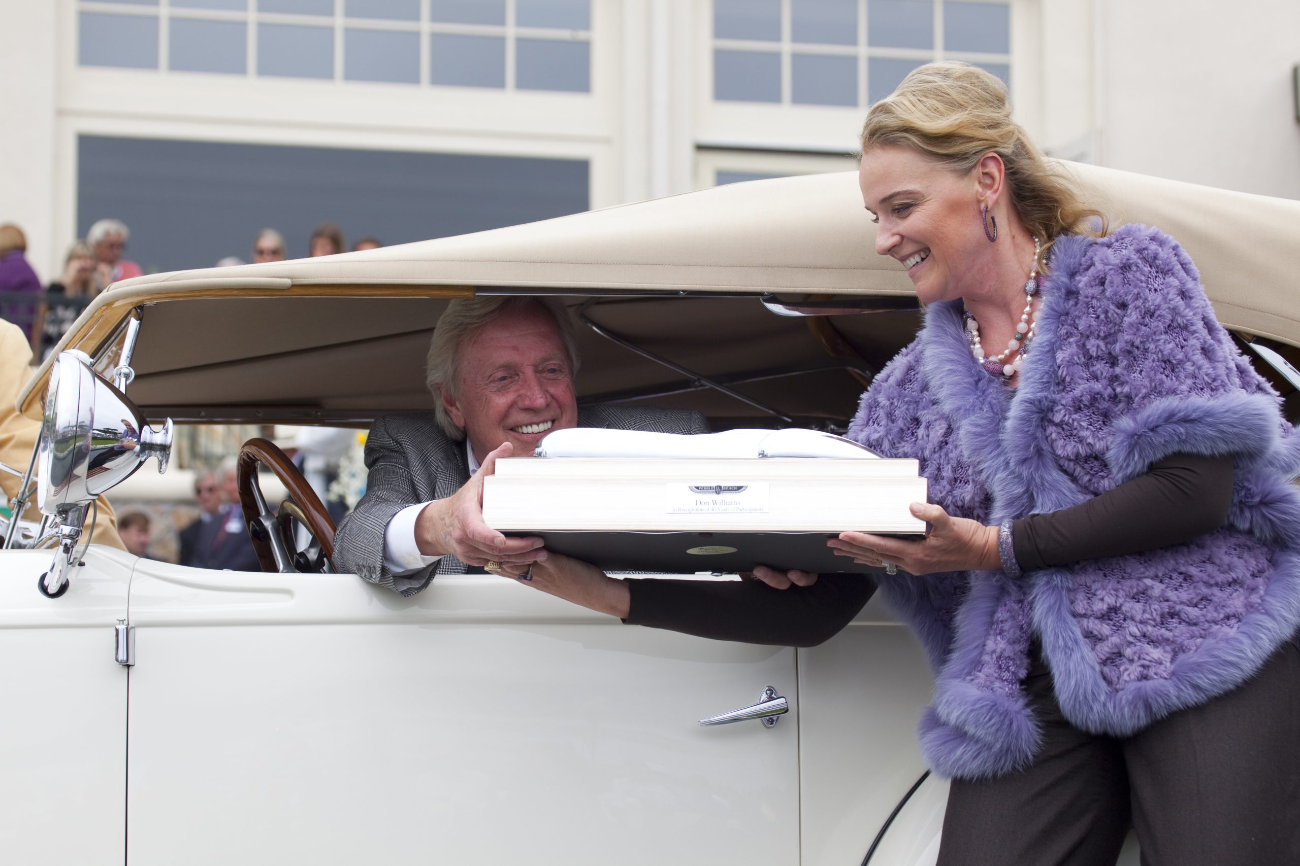 In the Driver’s Seat: How Sandra Button Steered The Pebble Beach Concours d’Elegance for 40 Years - Exhibit Year 2011 Sandra Button on Concours Ramp at The Lodge - Image credit: Kimball Studios/Pebble Beach Concours d'Elegance